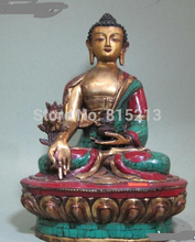 Bi00834-estatua de Buda Sakyamuni, estatua de budismo tibetano, bronce dorado, incrustaciones de coral rojo Turquesa 2024 - compra barato