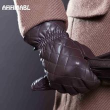 Winter Men Genuine Leather Gloves Touch Screen High Quality Solid Black Real Sheepskin Driving Glove Button Fashion G591 2024 - buy cheap