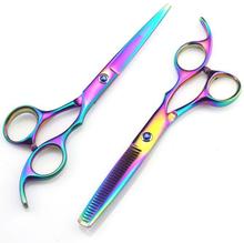 Profissional japão 440c 6 / 5.5 polegada arco-íris tesoura de cabelo conjunto tesoura corte desbaste barbeiro ferramentas cabeleireiro conjunto 2024 - compre barato