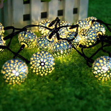 1.4M/20LED Solar String Lights Moroccan Lantern Solar Lamp Metal Hollow Spherical Ball Light Waterproof Outdoor Garden Lighting 2024 - buy cheap