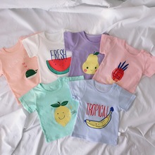 Camiseta de algodón de manga corta con estampado de fruta y sandía para niños, Ropa para Niñas, novedad de verano, 2019 2024 - compra barato