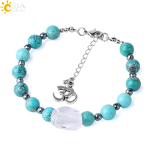 CSJA-pulsera turquesas naturales para hombre y mujer, brazalete con abalorios 3D de 8mm, ajustable, cierre de langosta, pulsera de cadena con eslabones, F732 2024 - compra barato