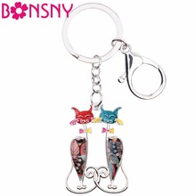 Bonsny Alloy Enamel Cat Kitten Key Chain Key Ring Women Girls Handbag Charm 2017 New Animal Jewelry Car Key Decoration 2024 - buy cheap