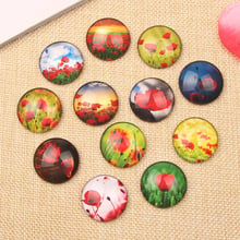 reidgaller Round Poppy flower Glass Cabochon 10mm 12mm 14mm 18mm 20mm 25mm dome flatback photo cameo for jewelry necklace 2024 - buy cheap