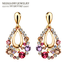Neoglory Austria Rhinestone Long Earrings Water Drop Style Colorful Design Party Gift Trendy Classic Rose Gold Color Holiday 2024 - buy cheap