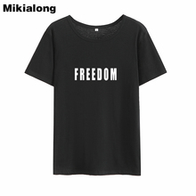 Футболка Mikialong в стиле Харадзюку с надписью Freedom, женская футболка с коротким рукавом и круглым вырезом, черная, белая хлопковая футболка, женская футболка 2018 2024 - купить недорого