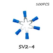 SV2-4 100PCS/Pack Blue Insulated Spade Terminal Block Connector Electrical Furcate Pre-insulated End Fork Crimp Cable Wire 2024 - buy cheap