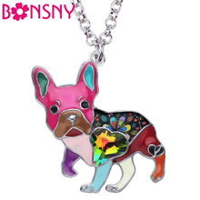 Bonsny-Colgante de aleación de esmalte con diamantes de imitación para mujer y niña, joyería de animales de dibujos animados, collar de perro Bulldog Francés, bisutería para mascotas 2024 - compra barato
