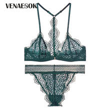2020 New Arrivals Transparent Bra And Panty Sets Embroidery Lace Underwear Bra Set Front Closure Women Sexy Lingerie Set Green 2024 - buy cheap