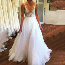 Simple Top Lace Appliques Wedding Dress V Neck Plus Size Bridal Gown A Line Princess Bridal Wedding Gown Sweep Train Custom Made 2024 - buy cheap
