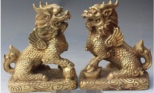 YM 314 7 "Chinese Bronze Riqueza Yuanbao Dragão Animal Kylin Qilin Unicorn Chi lin-Par 2024 - compre barato