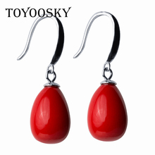 TOYOOSKY Brand New High Quality Fashion Red Shell Pearl Waterdrop Dangle Earrings 925 Sterling Silver Support Drop Shipping 2024 - buy cheap