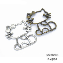 Colgante de aleación de bronce antiguo/plata antigua con lazo de gato, collares y pulseras que se ajustan a la fabricación de joyas DIY, 20 Uds. 38x36mm 2024 - compra barato