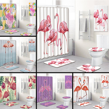 5pcs/set 3D Flamingo Printed Pattern Shower Curtain Pedestal Rug Lid Toilet Cover Mat Bath Mat Set Bathroom Curtains 2024 - buy cheap