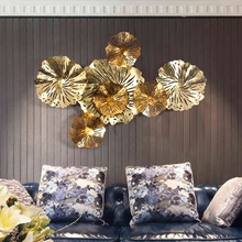 Modern Wrought Iron Gold Lotus Leaf Wall Mural Ornaments Home Livingroom Sofa Background Wall Hanging Crafts Decoration Pendant 2024 - buy cheap