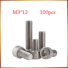 Free Shipping 100pcs/Lot Metric Thread DIN912 M3x12 mm M3*12 mm 304 Stainless Steel Hex Socket Head Cap Screw Bolts 2024 - buy cheap