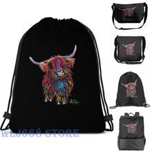 Bolsos de hombro con estampado divertido para mujer, piel de vaca de las montañas peluda escocesa, mochila de viaje para hombre 2024 - compra barato