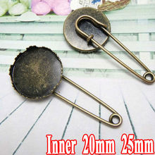 10pcs Wholesale ANTIQUE BRONZE 20- 25mm Crown Cabochon Bezel Setting Tray Brooch Blank Settings with safety pin 2024 - buy cheap