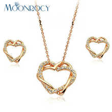 MOONROCY Free Shipping Crystal Necklace and Earring set Wholesale Rose Gold Color Closer Hearts Jewelry Set Gift women 2024 - buy cheap