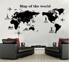 Mapa do mundo preto adesivos de parede sala estar escritório casa decorações criativo pvc decalque arte mural diywall arte 120x60cm cp0613 2024 - compre barato