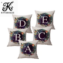 Nordic Flower Anadem Letters of Alphabet Sofa Bench Decorative Throw Pillow Case Cotton Dark Blue Floral Garland Cushion Cover 2024 - buy cheap