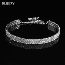 BLIJERY Fashion Women Jewelry Bridal Wedding Party 3 Rows Rhinestone Choker Necklace Silver Color Crystal Chokers Elastic Cord 2024 - buy cheap