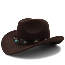 100% Wool Western Cowboy Hat For Women Men Winter Autumn Jazz Equestrian Sombrero Hombre Steampunk Fedora Cap Size 56-58CMe 2024 - buy cheap