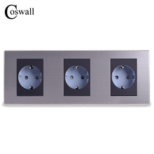 Coswall-Enchufe de pared de lujo con Triple Enchufe, toma de corriente de 3 vías, estándar europeo, 16A, Enchufe eléctrico de Panel de plata grabada, CA 110 ~ 250V 2024 - compra barato