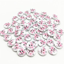 100 peças 15mm botões de madeira flor rosa pintada 2 buracos redondo enfeites de botão de costura floral artesanato atacado 2024 - compre barato