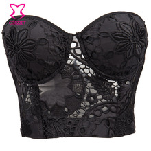 Bralette de encaje Floral bordado gótico negro ahuecado Para mujer, sujetador Sexy, Top corto, sutianos Para mujer 2024 - compra barato