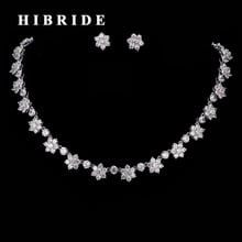 HIBRIDE Beautiful Flower Shape Rhinestone CZ Stone Wedding Jewelry Sets Elegant Women Necklace and Stud Earrings N-194 2024 - buy cheap