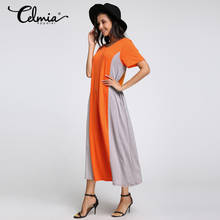 Celmia 2019  Summer New Women Long Maxi Dress O Neck Short Sleeve Pockets Beach Dress Casual Vestido De Festa Plus Size 5XL 2024 - buy cheap