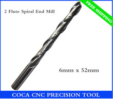 6mm*52mm,Freeshipping CNC Solid carbide woodworking insert router bit,Tungsten end mill,2 flute Spiral end milling,MDF,acrylic 2024 - buy cheap