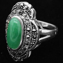 good Bridal Wedding 24*16mm VINTAGE NATURAL FREEN gem MARCASITE 925  RING SIZE 7/8/9/10#Luxury Girls Wedding 2024 - buy cheap