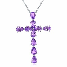 New Arrival Crystal Purple Cross Pendant Necklace For Women Accessories Fashion Silver Plated Cross Necklace Lady Jewelry 2024 - buy cheap
