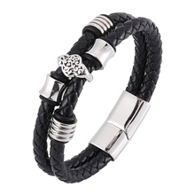 Vintage Jewelry Men Double Layer Black Braided Leather Male Bracelet Punk Stainless Steel Magnetic Clasps Wristband Mens SP0341 2024 - buy cheap