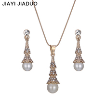 Colar de brincos elegantes feminino, conjunto de joias com pingente de pérola, imitação de cor dourada, presente de dia das mães 2024 - compre barato
