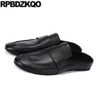 Genuine Leather Casual High Quality Men Shoes Luxury Brand Mules Slip On Rubber Sandals Black Half Real Slides Soft Comfort 2024 - buy cheap