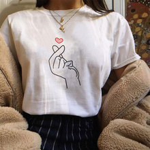 Camiseta feminina estilo coreano ulzzang, verão, estampa de dedo, gola redonda, manga curta, solta, de boa qualidade, 2019 2024 - compre barato