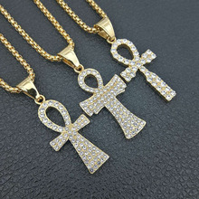 Hip Hop Rock Full Rhinestone Bling Ice Out Gold Stainless Steel Egyptian Ankh Cross Pendants Necklaces for Men Rapper Jewerly 2024 - buy cheap