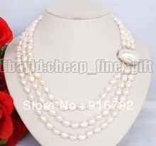 free P&P *****8-9MM White Baroque Pearl 3 Row Necklace Shell Clasp 2024 - buy cheap