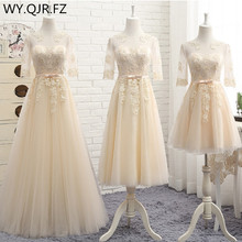 HJZY-95X#Three styles of long medium short champagne half sleeve 2021 spring lace up Bridesmaid Dresses wedding prom party dress 2024 - buy cheap