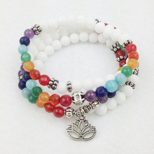 SN0104 Hot Sale 108 Mala beads Healing Yoga White Stone Chakra Lotus Charm Bracelet for Women 2024 - buy cheap