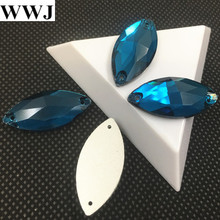 Navette de cristal de vidro colorido com zircônia azul, costura em pedra 15x31mm, formato de mármore, costas lisas com 2 furos, contas de joia de costura 2024 - compre barato
