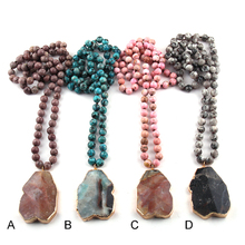 Free Shipping Fashion Bohemian Tribal Jewelry Semi Precious Stones Long Knotted Women Ethnic Pendant Necklaces 2024 - buy cheap