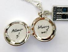 12pcs/lot doctor who inspired Necklace Marry Me Allons-y  Blue Box tardis charm Locket Necklace silver tone 2024 - buy cheap