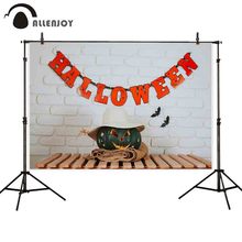 Telón de fondo de Allenjoy photophone, ladrillo blanco, calabaza, murciélago rojo, decoración de Halloween, Fondo de foto para fiesta, sesión fotográfica 2024 - compra barato