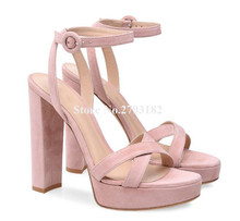 New Design Women Fashion Open Toe Suede Leather High Platform Sandals Pink White Ankle Strap Buckle High Heel Sandals Dress Shoe 2024 - buy cheap