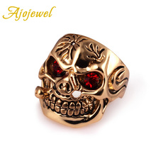 Ajojewel-anillos de calavera para hombre, de color dorado, con ojos de Cristal rojos, de Cristal, estilo Punk 2024 - compra barato