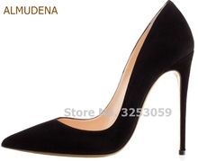 ALMUDENA Mulheres Sexy de Camurça Preta Sapatos de Salto Alto Office Lady Favorita Do Dedo Do Pé Apontado Diária Vestido Bombas Tamanho US6-10 Preço Com Desconto 2024 - compre barato